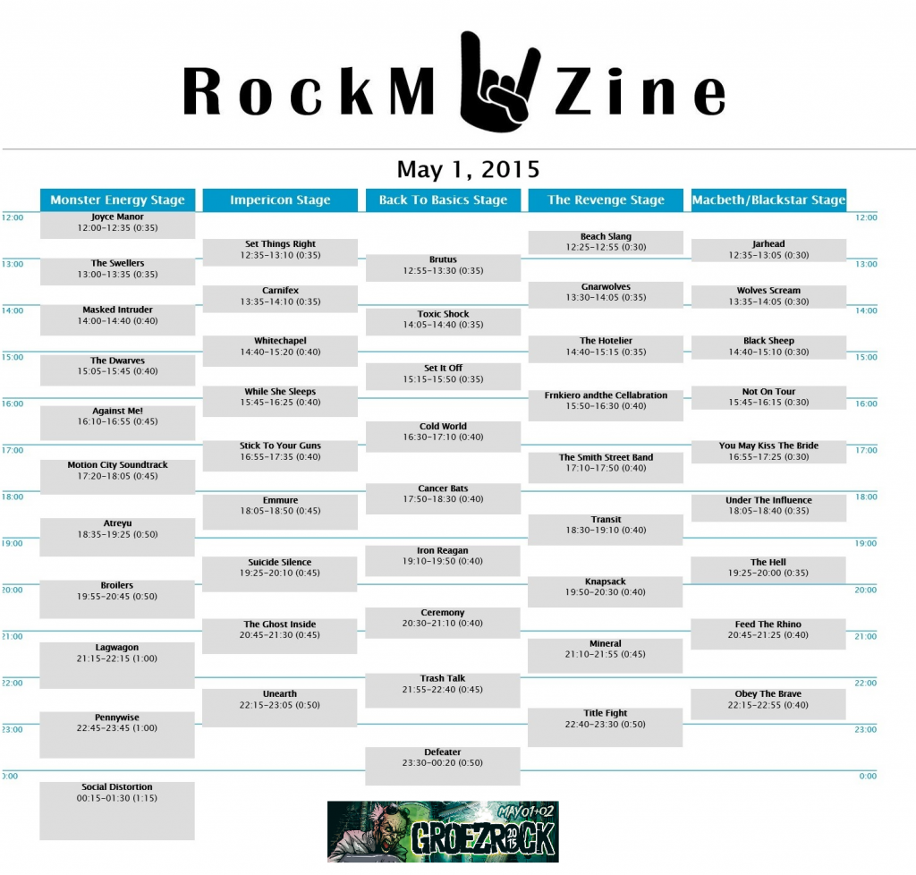 Timetable Groezrock Rockmuzine.nl